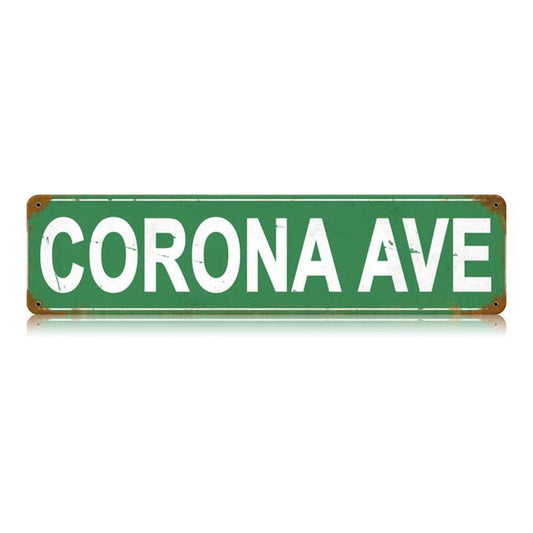 Corona Ave Vintage Sign, Oil & Petro, Metal Sign, Wall Art, 20 X 5 Inches