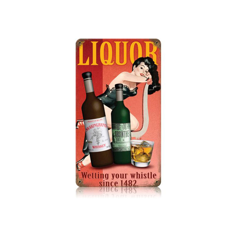 Liquor Vintage Sign, Pinup Girls, Metal Sign, Wall Art, 8 X 14 Inches