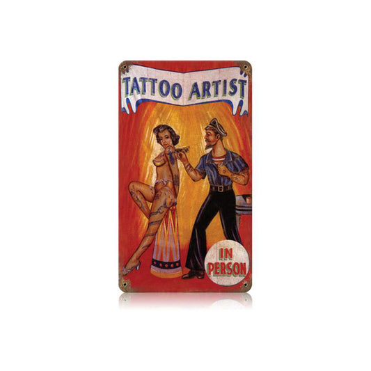 Tattoo Artist Vintage Sign, Pinup Girls, Metal Sign, Wall Art, 8 X 14 Inches