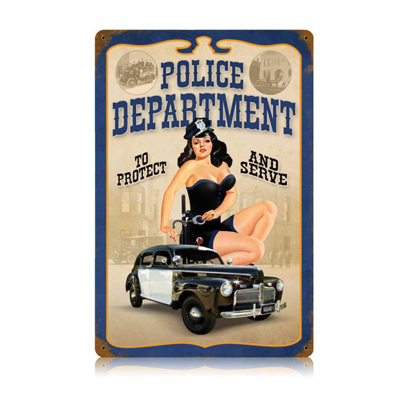 Police Pin Up Vintage Sign, Pinup Girls, Metal Sign, Wall Art, 12 X 18 Inches