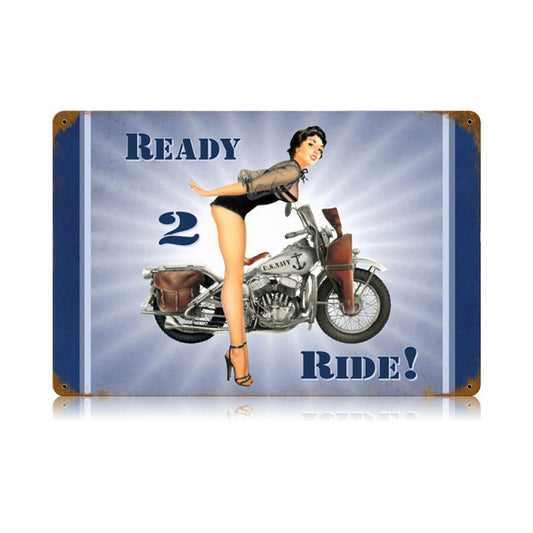 Navy Ready 2 Ride Vintage Sign, Military, Metal Sign, Wall Art, 18 X 12 Inches