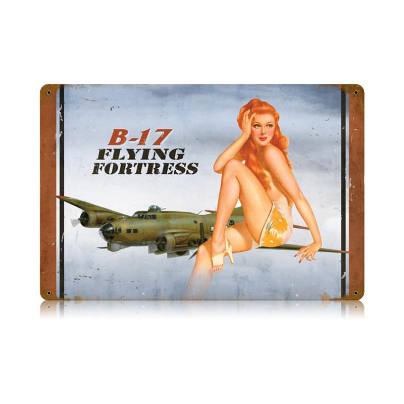 B-17 Redhead Vintage Sign, Aviation, Metal Sign, Wall Art, 18 X 12 Inches