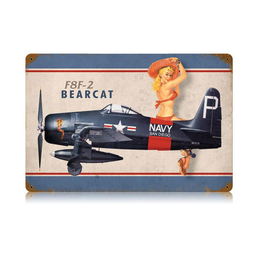 F8F Bearcat Vintage Sign, Aviation, Metal Sign, Wall Art, 18 X 12 Inches
