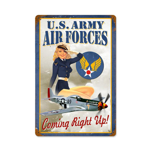Air Forces Pin Up Vintage Sign, Aviation, Metal Sign, Wall Art, 12 X 18 Inches