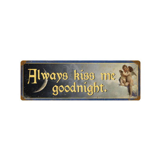 Kiss Me Goodnight Vintage Sign, Oil & Petro, Metal Sign, Wall Art, 24 X 8 Inches