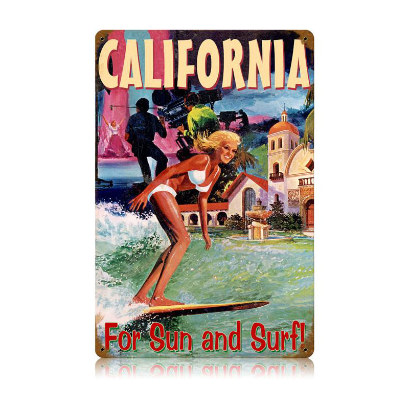 California Surfer Vintage Sign, Humor, Metal Sign, Wall Art, 12 X 18 Inches