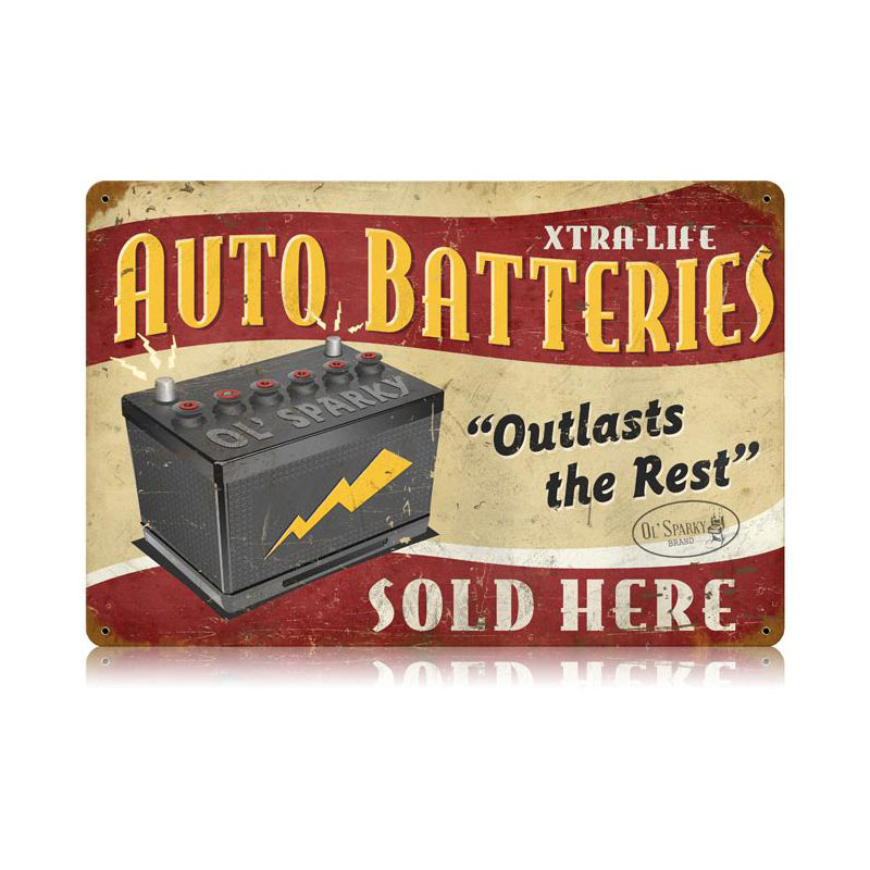 Auto Batteries Vintage Sign, Transportation, Metal Sign, Wall Art, 12 X 18 Inches