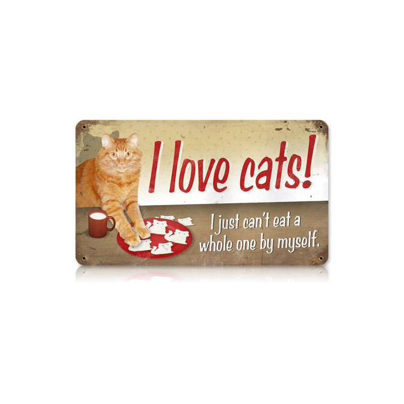 I Love Cats Vintage Sign, Home & Garden, Metal Sign, Wall Art, 14 X 8 Inches