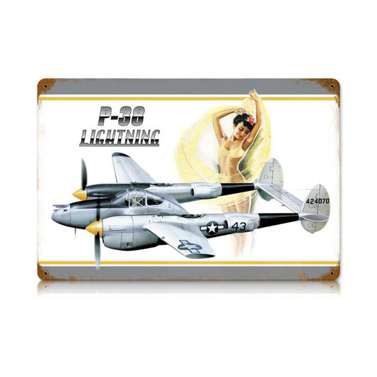 P-38 Bikini Vintage Sign, Aviation, Metal Sign, Wall Art, 12 X 18 Inches