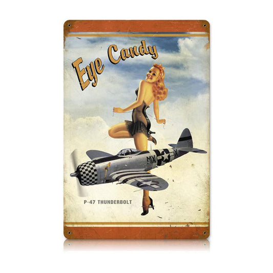 P-47 Eye Candy Vintage Sign, Aviation, Metal Sign, Wall Art, 18 X 12 Inches