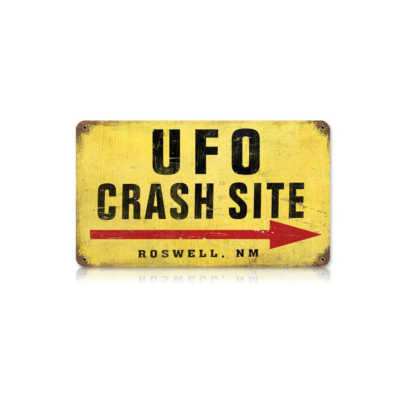 Ufo Crash Site Vintage Sign, Oil & Petro, Metal Sign, Wall Art, 8 X 14 Inches