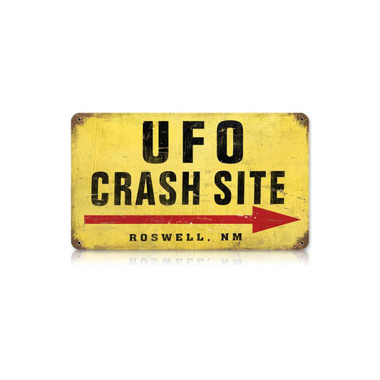 Ufo Crash Site Vintage Sign, Oil & Petro, Metal Sign, Wall Art, 8 X 14 Inches