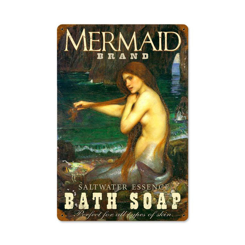 Mermaid Soap Vintage Sign, Home & Garden, Metal Sign, Wall Art, 12 X 18 Inches