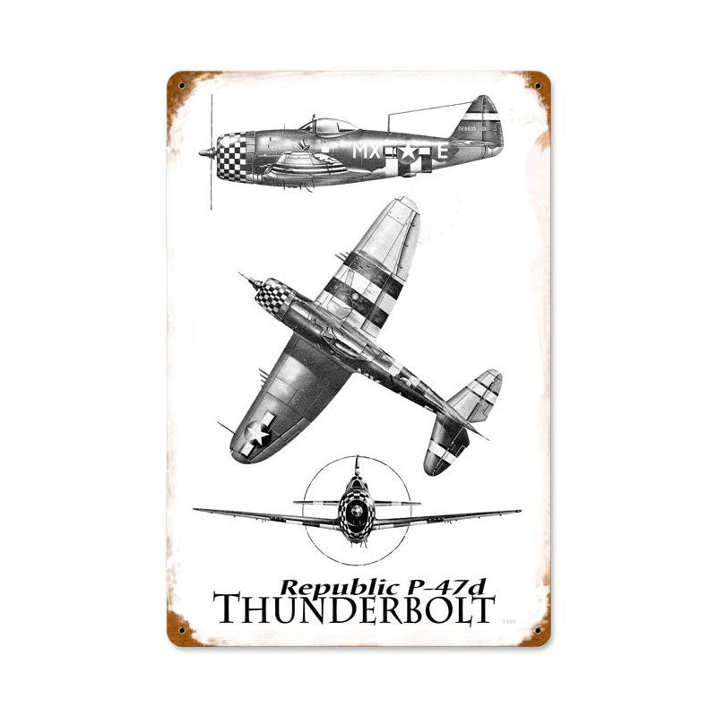 P-47 Three View Vintage Sign, Aviation, Metal Sign, Wall Art, 12 X 18 Inches