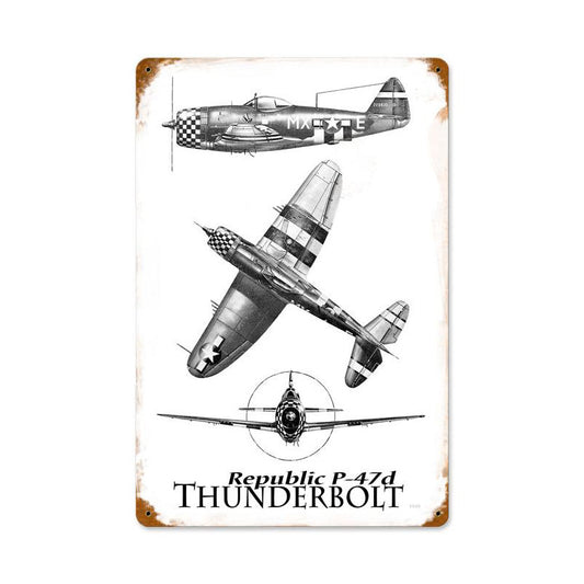 P-47 Three View Vintage Sign, Aviation, Metal Sign, Wall Art, 12 X 18 Inches