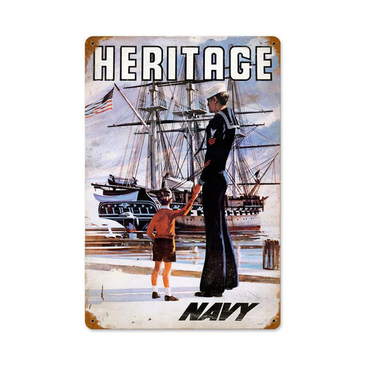 Navy Heritage Vintage Sign, Military, Metal Sign, Wall Art, 12 X 18 Inches