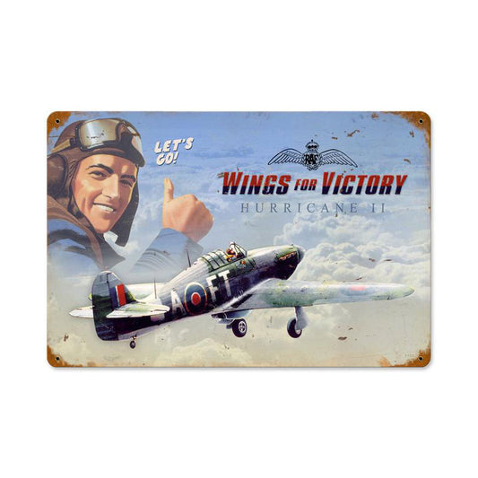 Wings For Victory Vintage Sign, Aviation, Metal Sign, Wall Art, 18 X 12 Inches
