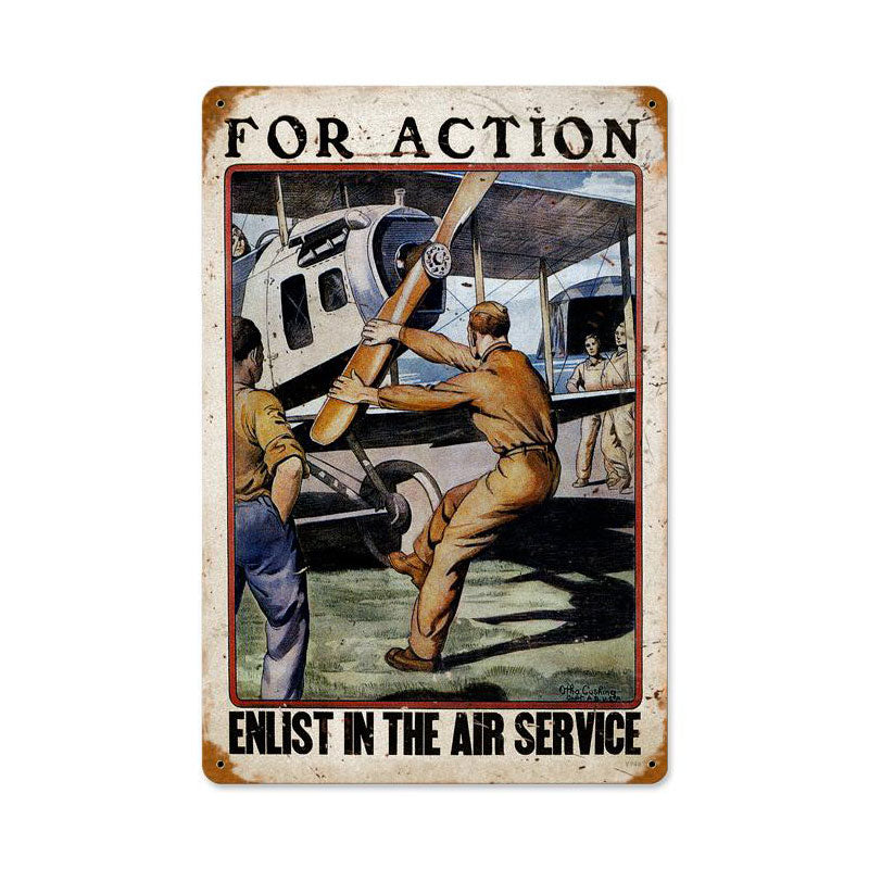 For Action Vintage Sign, Military, Metal Sign, Wall Art, 18 X 12 Inches