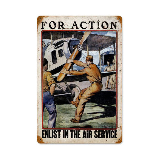For Action Vintage Sign, Military, Metal Sign, Wall Art, 18 X 12 Inches