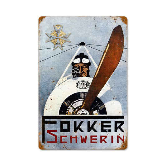 Fokker Schwerin Vintage Sign, Aviation, Metal Sign, Wall Art, 18 X 12 Inches