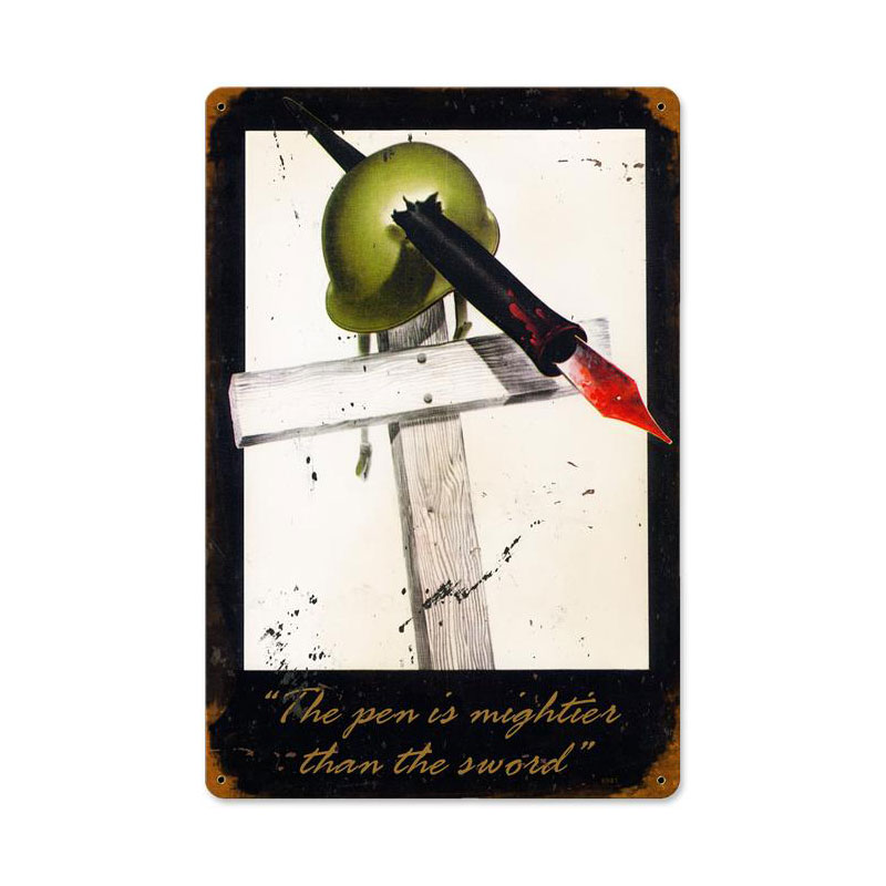 Mightier Than Sword Vintage Sign, Military, Metal Sign, Wall Art, 18 X 12 Inches