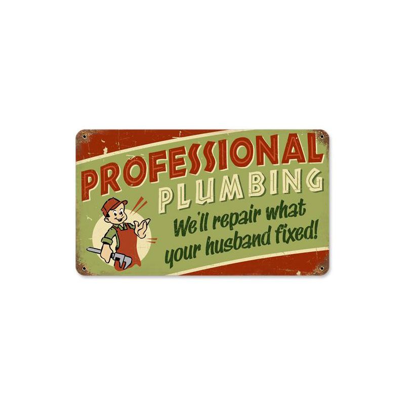 Professional Plumbing Vintage Sign, Oil & Petro, Metal Sign, Wall Art, 14 X 8 Inches