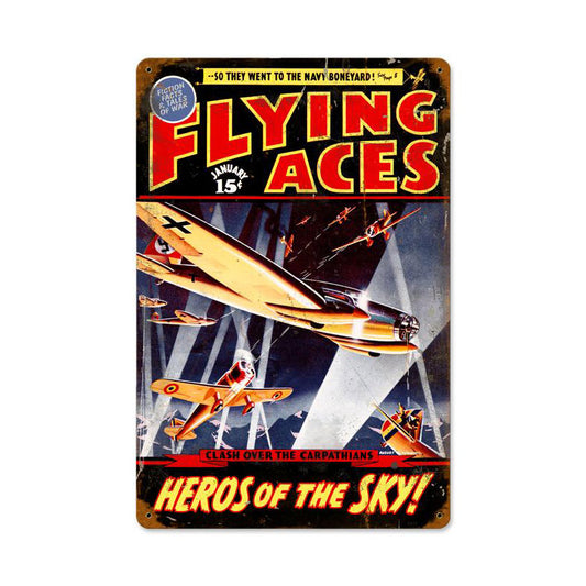 Flying Aces Vintage Sign, Aviation, Metal Sign, Wall Art, 18 X 12 Inches
