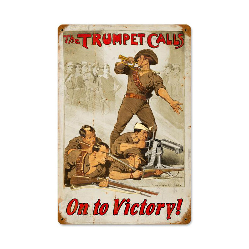 Trumpet Calls Vintage Sign, Military, Metal Sign, Wall Art, 18 X 12 Inches