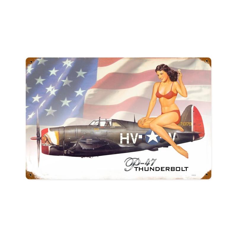 P47 Thunderbolt Pinup Girl Vintage Sign, Pinup Girls, Metal Sign, Wall Art, 14 X 8 Inches