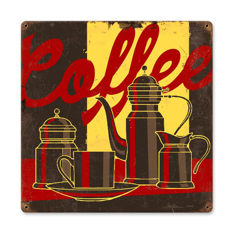 Coffee Vintage Sign, Oil & Petro, Metal Sign, Wall Art, 12 X 12 Inches