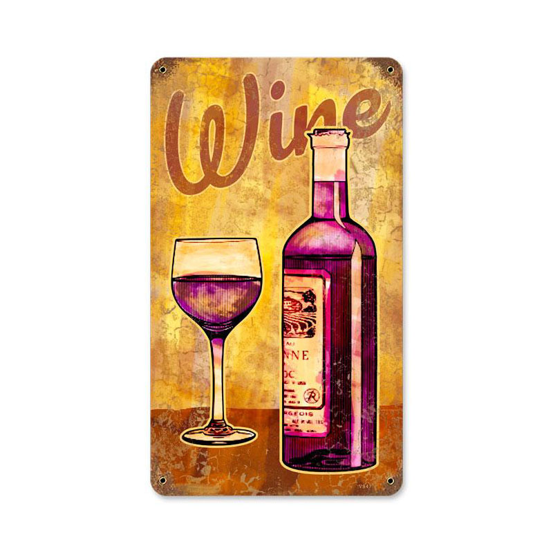 Wine Glass Vintage Sign, Bar and Alcohol , Metal Sign, Wall Art, 8 X 14 Inches