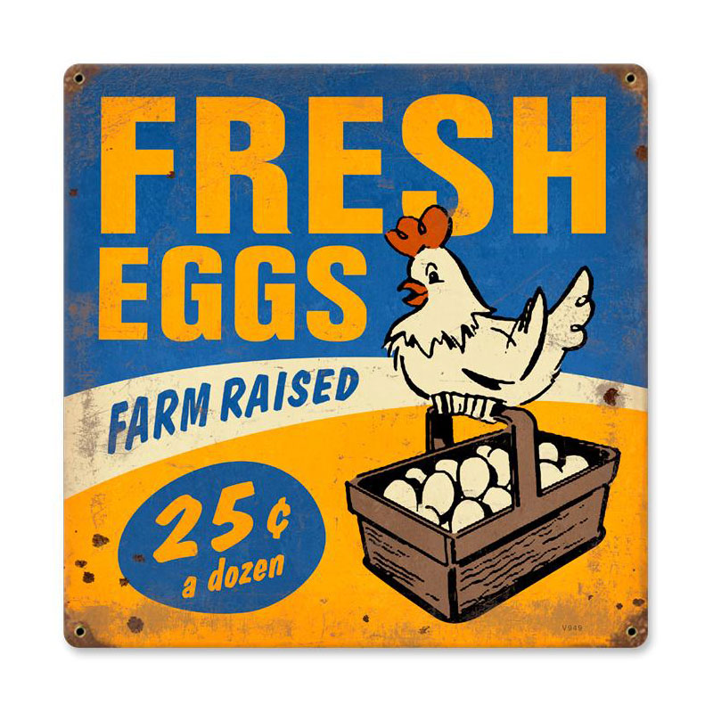 Fresh Eggs Vintage Sign, Food & Drink, Metal Sign, Wall Art, 12 X 12 Inches