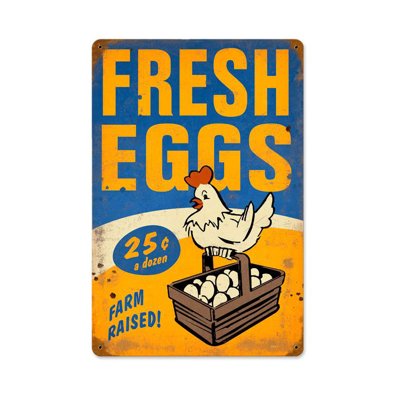 Fresh Eggs Vintage Sign, Food & Drink, Metal Sign, Wall Art, 12 X 18 Inches
