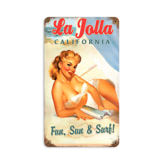 La Jolla Pinup Vintage Sign, Pinup Girls, Metal Sign, Wall Art, 8 X 14 Inches