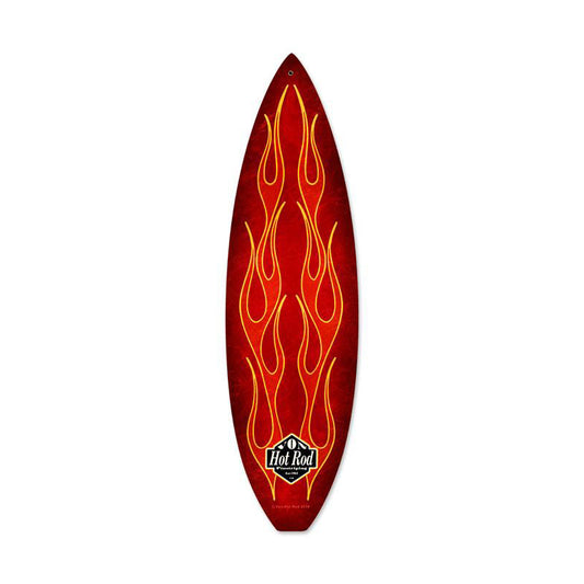 Red Flame Surfboard, Automotive, Metal Sign, Wall Art, 6 X 22 Inches