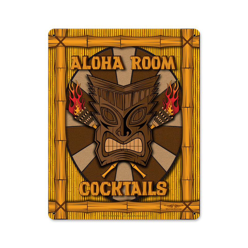 Aloha Room Vintage Sign, Automotive, Metal Sign, Wall Art, 12 X 18 Inches