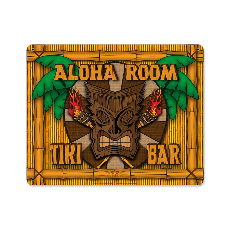 Aloha Room Vintage Sign, Automotive, Metal Sign, Wall Art, 15 X 12 Inches