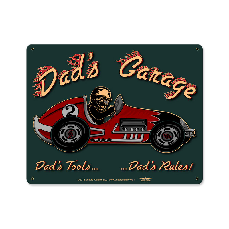 Dad'S Garage Racecar Vintage Sign, Automotive, Metal Sign, Wall Art, 15 X 12 Inches