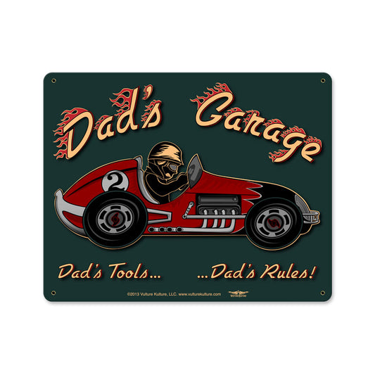 Dad'S Garage Racecar Vintage Sign, Automotive, Metal Sign, Wall Art, 15 X 12 Inches