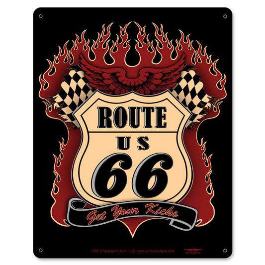 Route 66 Kicks Vintage Sign, Street Signs, Metal Sign, Wall Art, 12 X 15 Inches