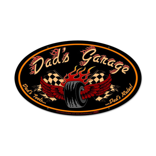 Dad'S Garage Tire Vintage Sign, Automotive, Metal Sign, Wall Art, 24 X 12 Inches