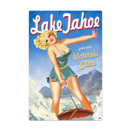 Lake Tahoe Pinup Vintage Sign, Travel, Metal Sign, Wall Art, 24 X 36 Inches