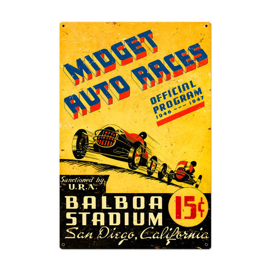 Midget Auto Races Vintage Sign, Automotive, Metal Sign, Wall Art, 24 X 36 Inches