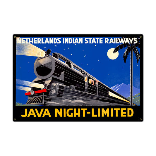 Java Night Train Vintage Sign, Trains, Metal Sign, Wall Art, 36 X 24 Inches