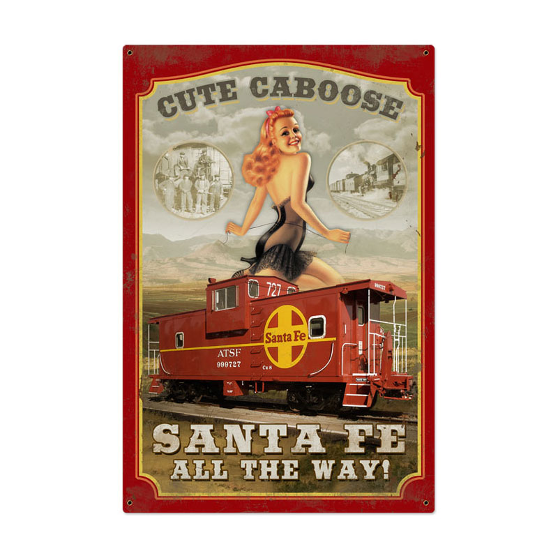 Sante Fe Caboose Vintage Sign, Trains, Metal Sign, Wall Art, 24 X 36 Inches