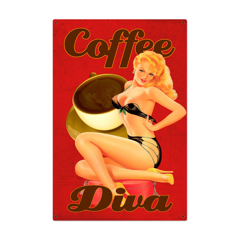 Coffee Diva Vintage Sign, Food & Drink, Metal Sign, Wall Art, 24 X 36 Inches