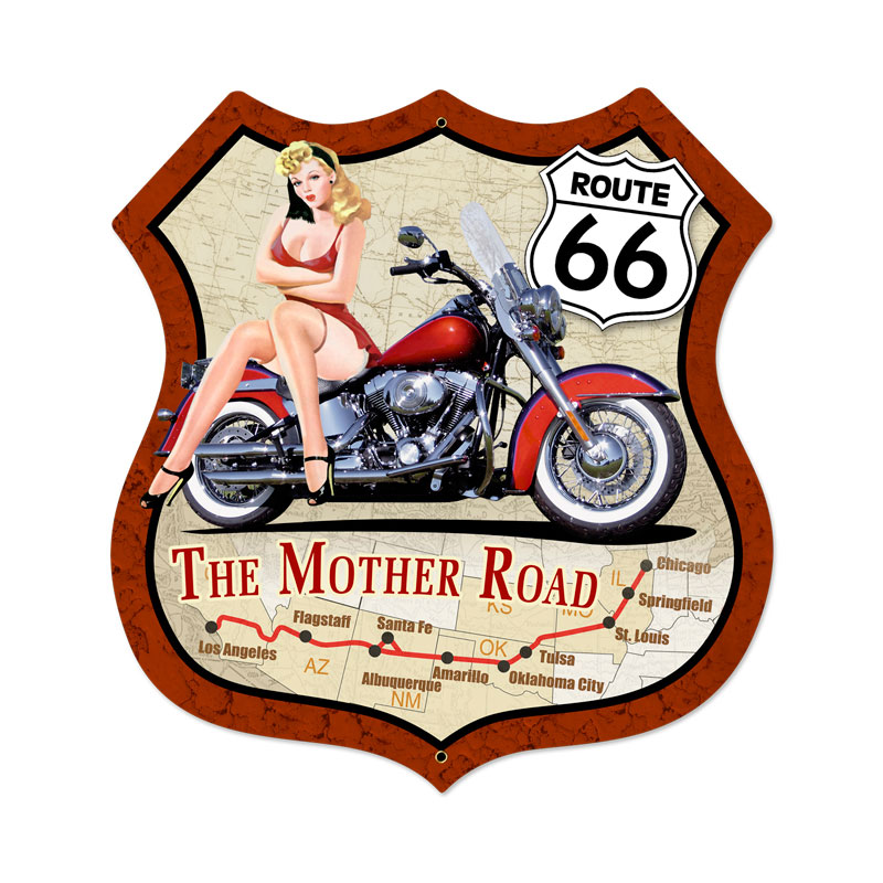 Route 66 Pinup Vintage Sign, Street Signs, Metal Signs, Wall Art, 28 X 28 Inches