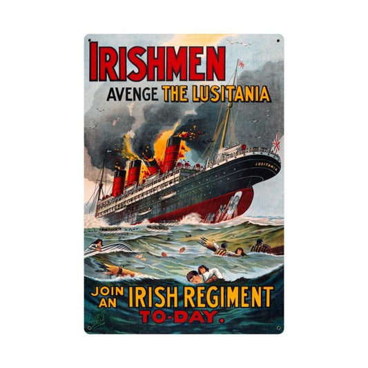Lusitania Vintage Sign, Military, Metal Sign, Wall Art, 24 X 36 Inches