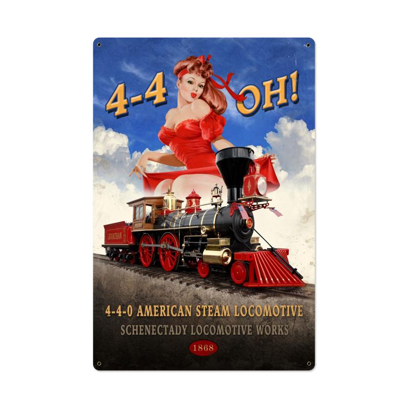 American Steam Locomotive Vintage Sign, Trains, Metal Sign, Wall Art, 24 X 36 Inches