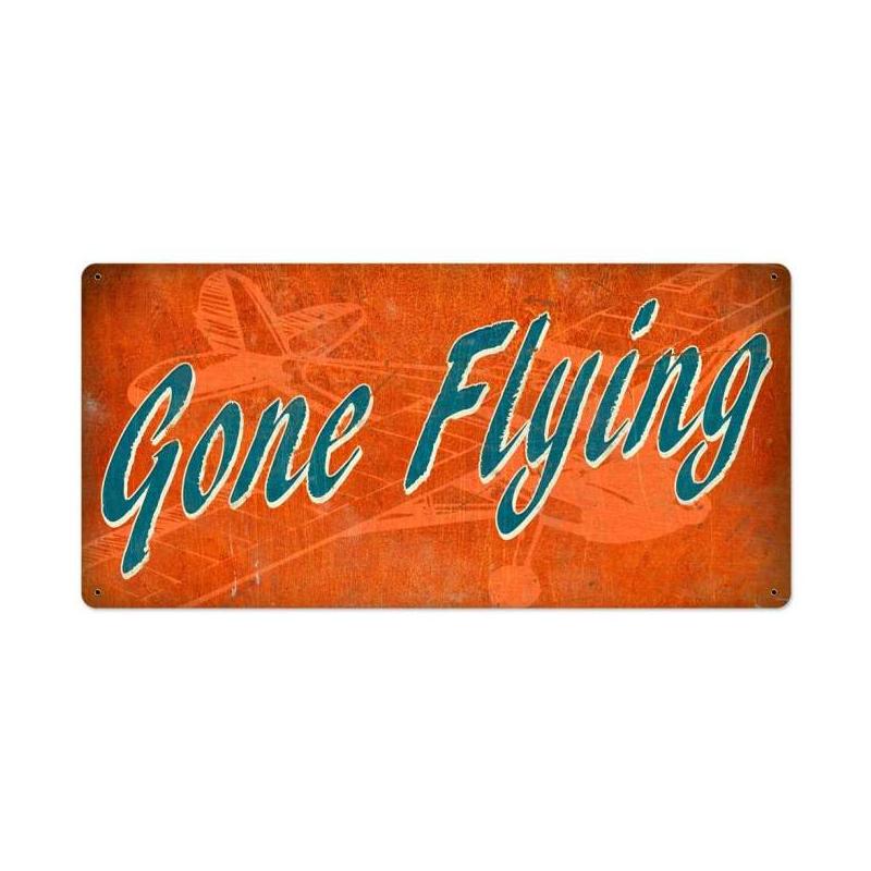 Gone Flying Vintage Sign, Aviation, Metal Sign, Wall Art, 36 X 18 Inches